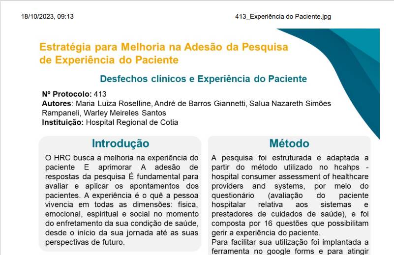 Estratégia para melhoria na adesão da pesquisa de experiência do paciente