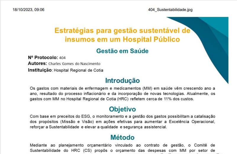 Estratégias para gestão sustentável de insumos em um hospital público