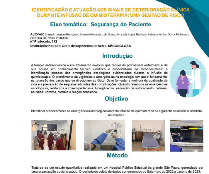 Identificação e atuação aos sinais de deterioração clínica durante infusão de quimioterapia, uma gestão de risco