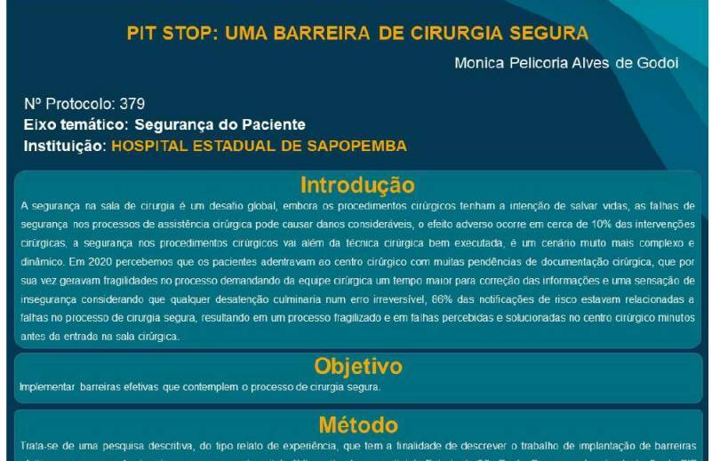 A implantação do 'pit stop' como barreira obrigatória para cirurgia segura