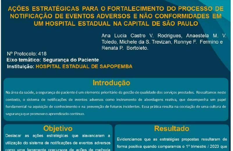 Ações estratégicas para o fortalecimento do processo de notificação de eventos adversos e não conformidades em hospital estadual