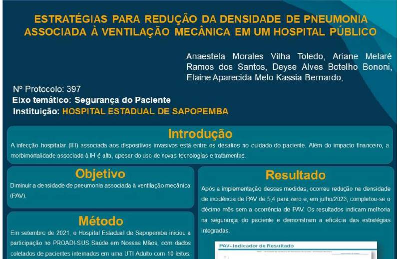Estratégia para redução da densidade de pneumonia associada à ventilação mecânica em um hospital público