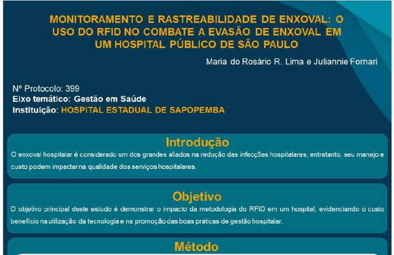 Monitoramento e rastreabilidade de enxoval, o uso do rfid no combate à evasão do enxoval de um hospital público de SP