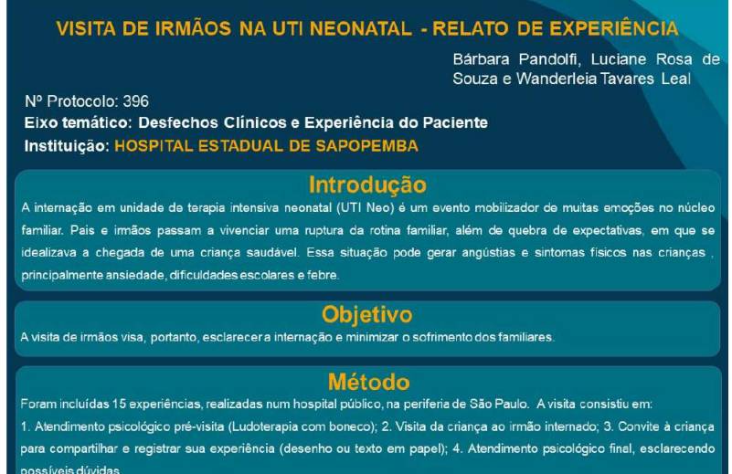 Visita de irmãos na UTI Neonatal - Relato de Experiência