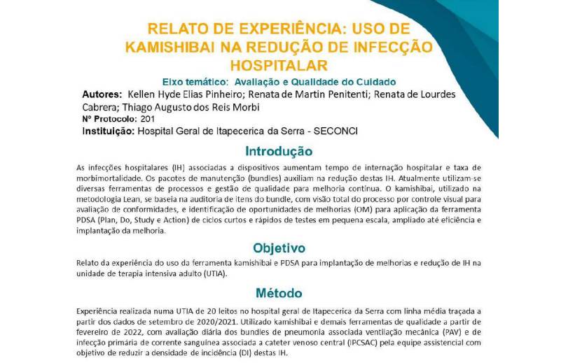 Relato de experiência uso de kamishibai na redução de infecção hospitalar