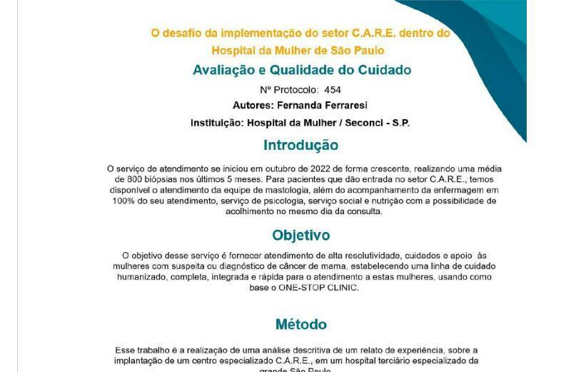 O desafio da implementação do setor CARE no Hospital da Mulher