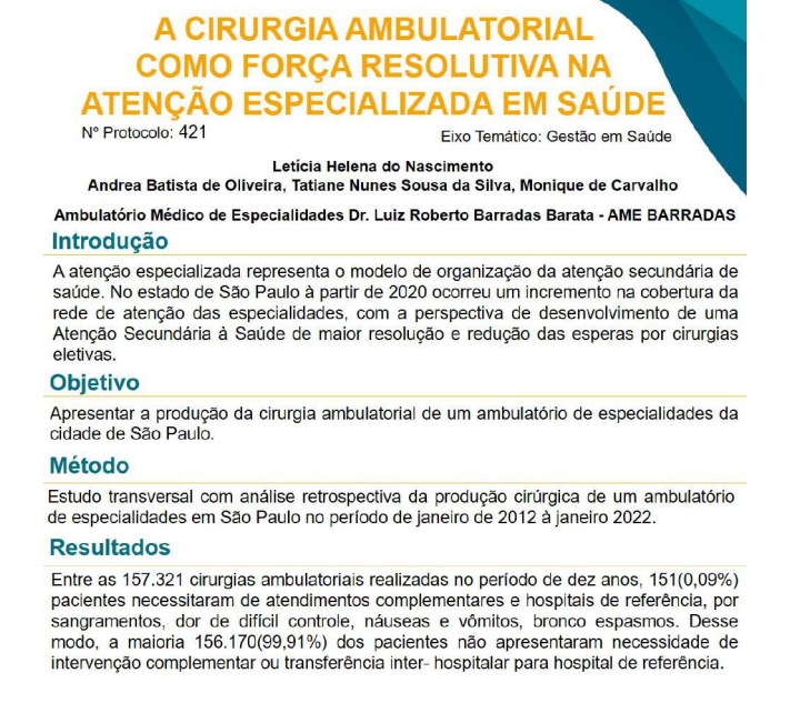A cirurgia ambulatorial como força resolutiva na atenção especializada em saúde;